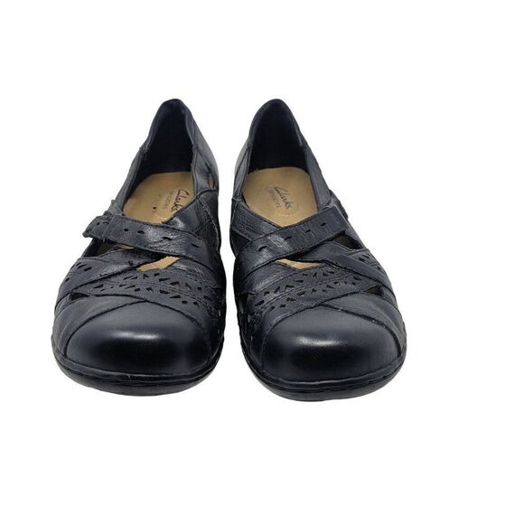 Y2K Clarks Bendables Leather Mary Janes 9.5 Black Flats Dark‎ Academia Comfort - Picture 5 of 11